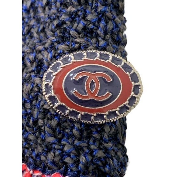 Authentic CHANEL Knit Short Sleeve Dress Navy Purple Knit Coco 40 - Picture 4 of 7